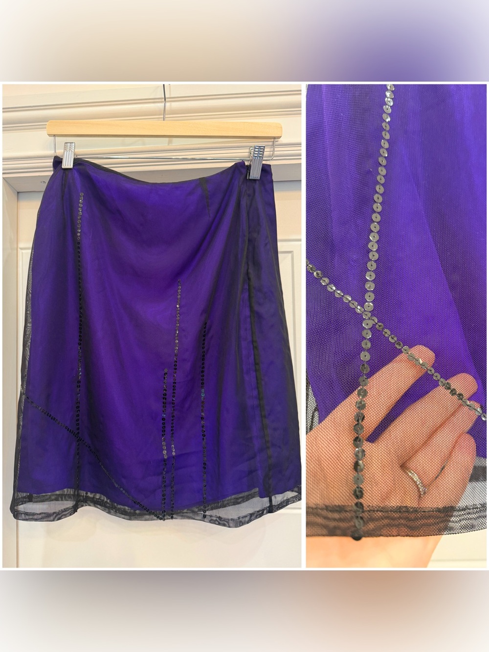 VINTAGE Y2K DKNY MESH MINI SKIRT PURPLE SILK IRIDESCENT SIZE 8 CLUB 2000s 90s